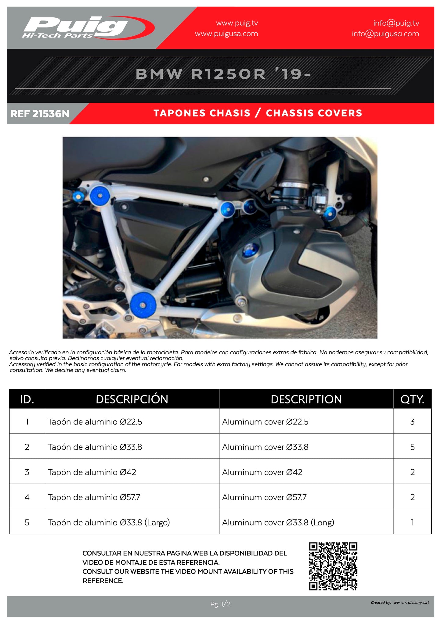 Puig Aluminum Chassis Cover BMW R1250R 2018-2025