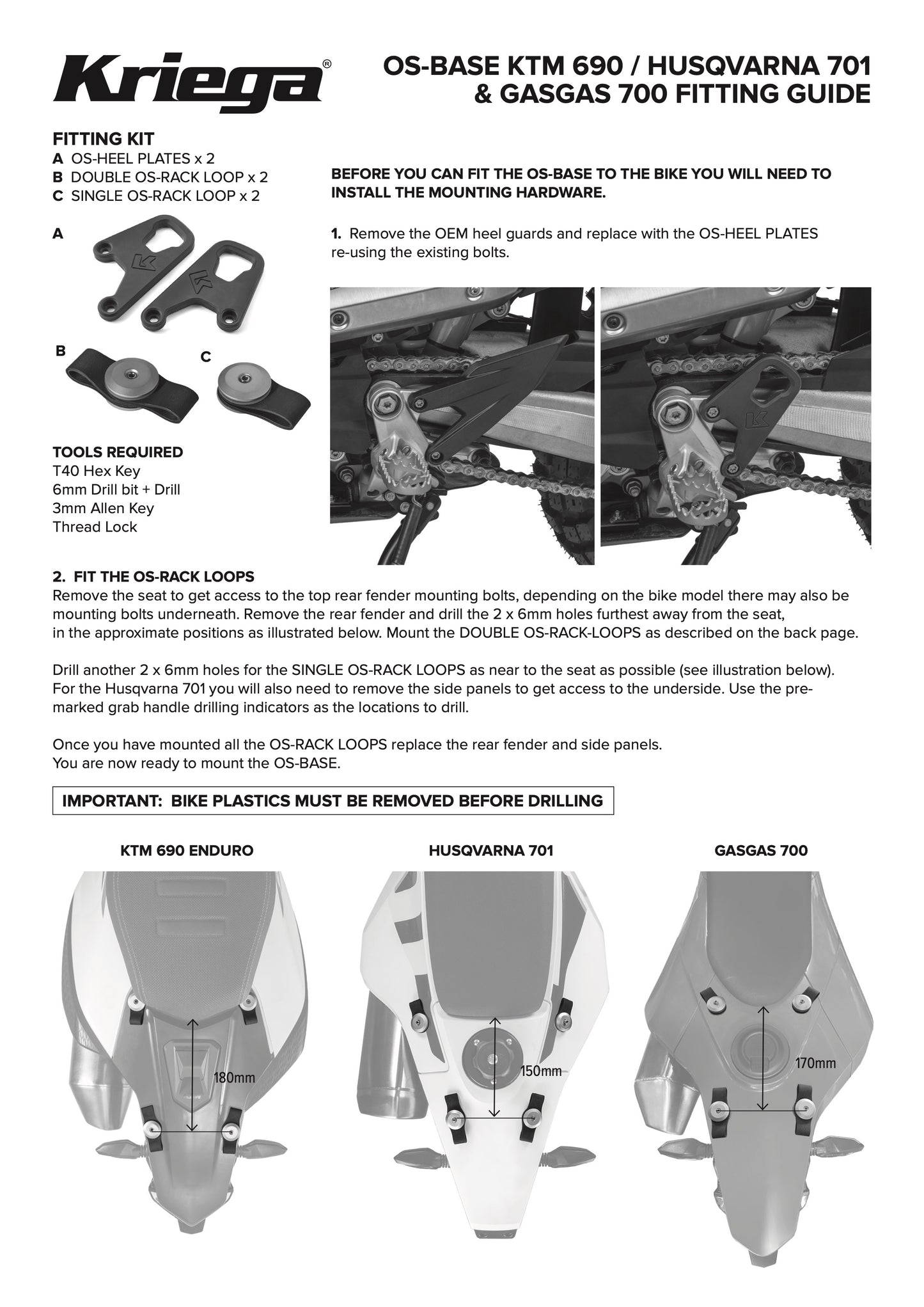 Kriega OS-Base Pannier Mounting Kit Husqvarna 701