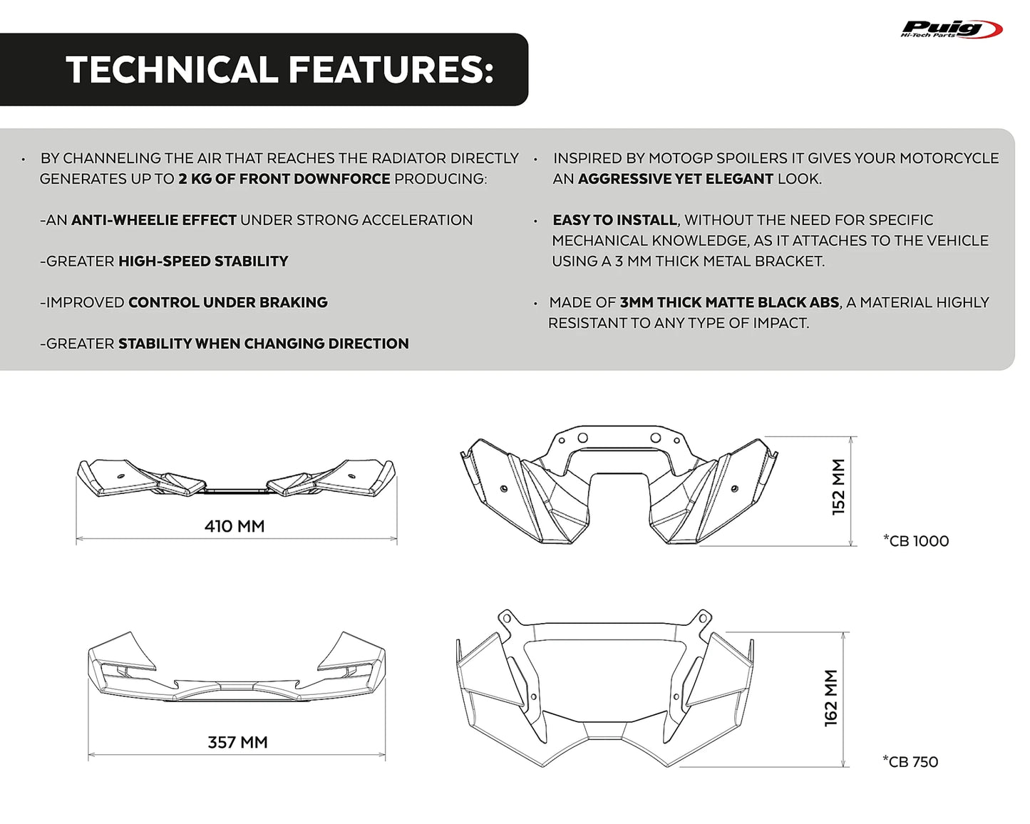 Puig Naked Frontal Spoilers HONDA CB750 HORNET 2025-2026 - Adventure Parts
