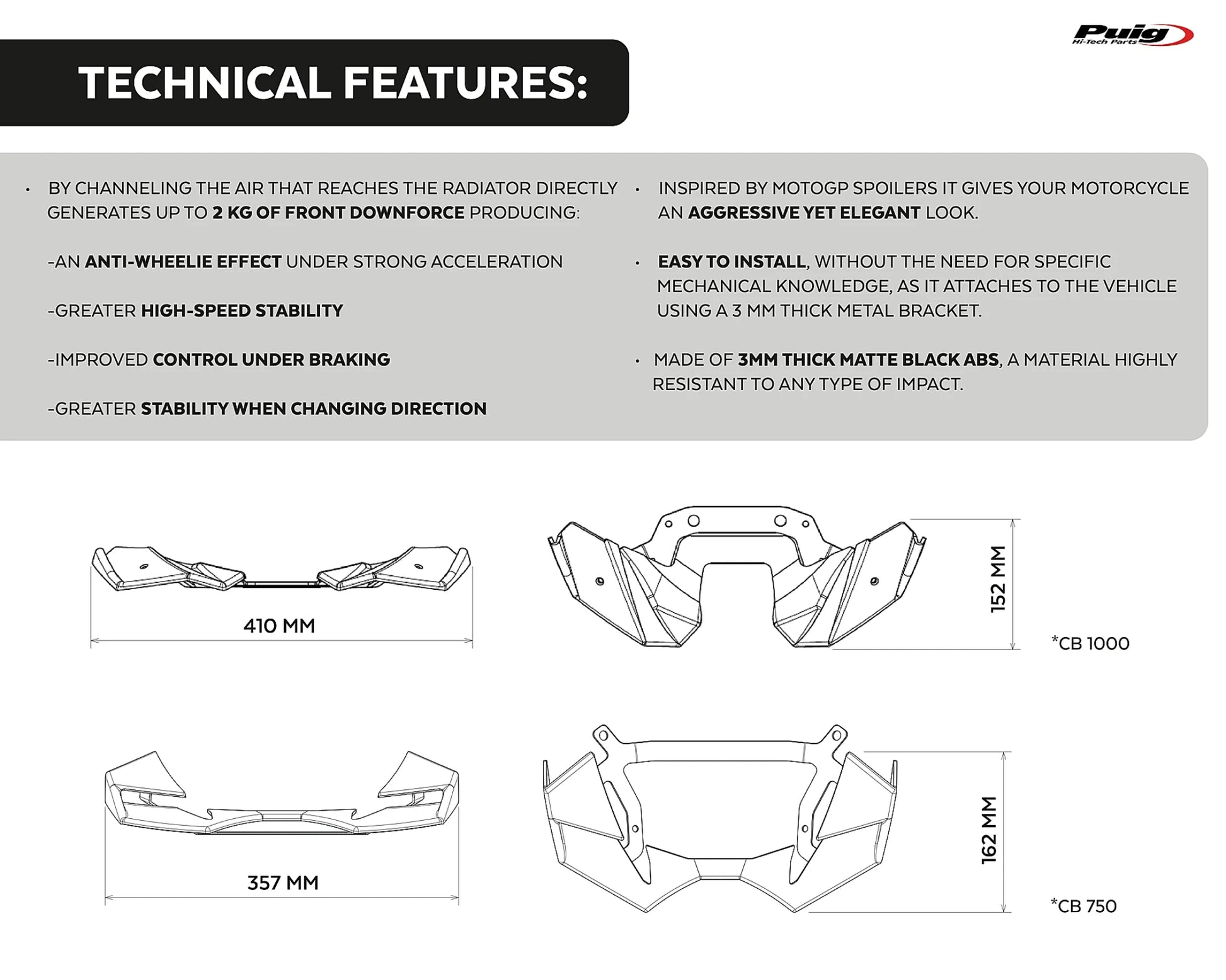 Puig Naked Frontal Spoilers HONDA CB750 HORNET 2025-2026 - Adventure Parts