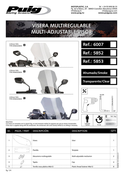 Puig Touring Windscreen With Visor Honda NC750X 2016-2020, NC750XD 2016-2020
