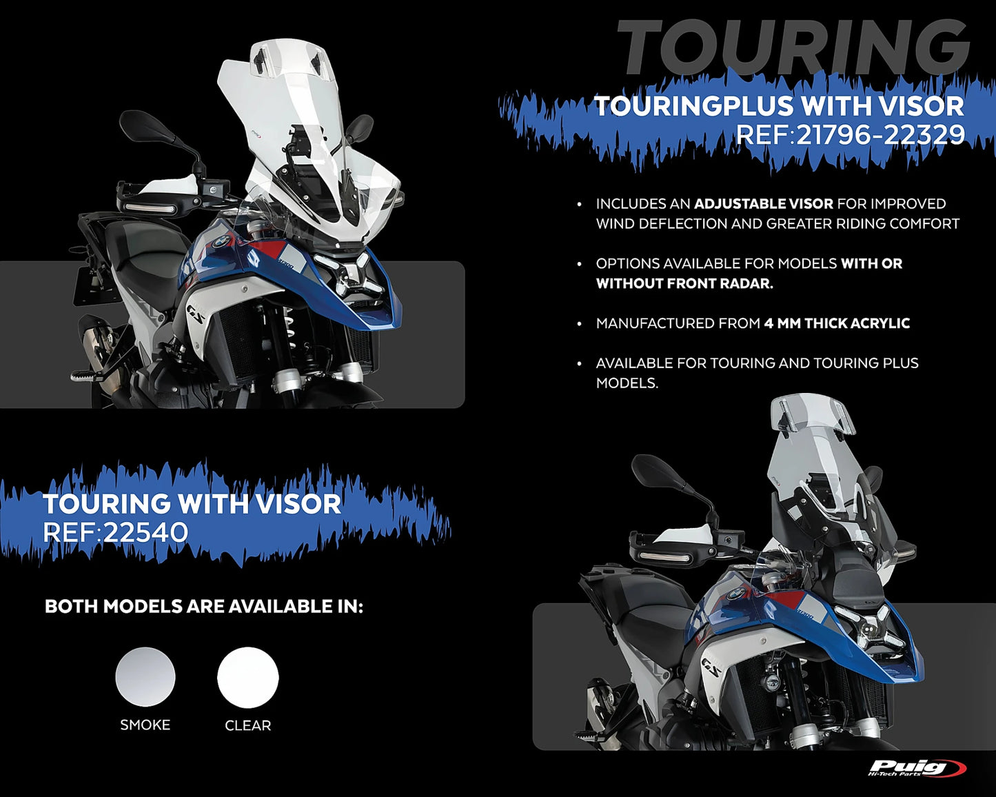 Puig Touring Plus Windshield with Visor BMW R1300GS 2023-2026