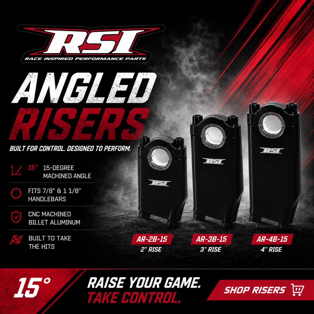 Straightline Performance RSI 15° Angled Handlebar Risers Polaris 2010-2027