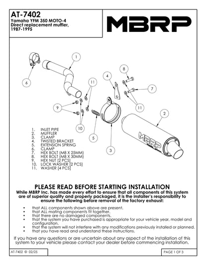 MBRP Direct Replacement Slip-on w/Utility Muffler Yamaha YFB 250D Timberwolf 1992-2000