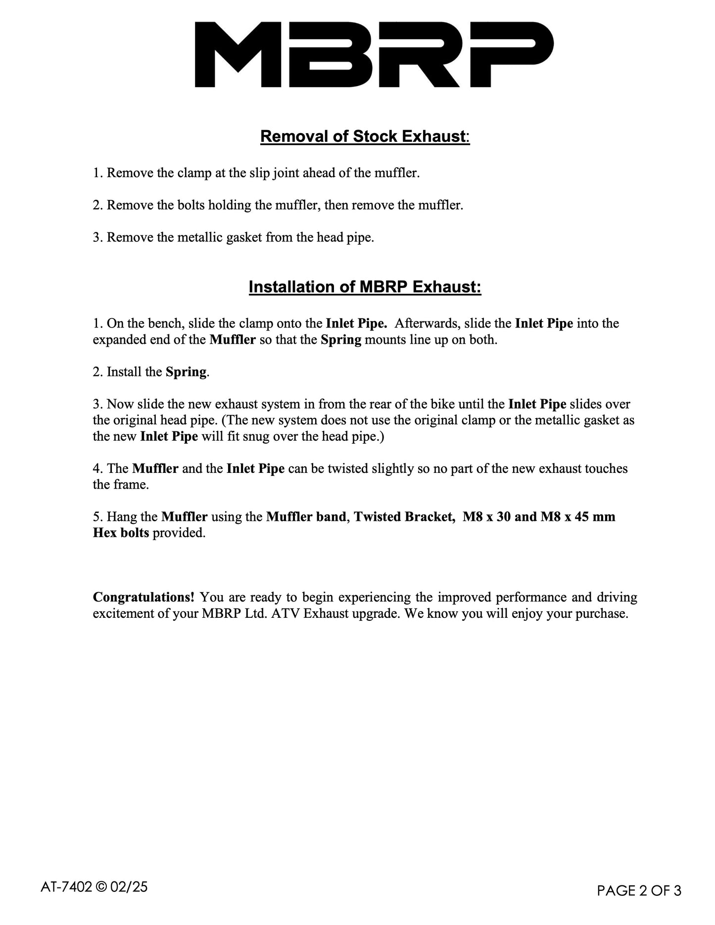 MBRP Direct Replacement Slip-on w/Utility Muffler Yamaha YFB 250D Timberwolf 1992-2000