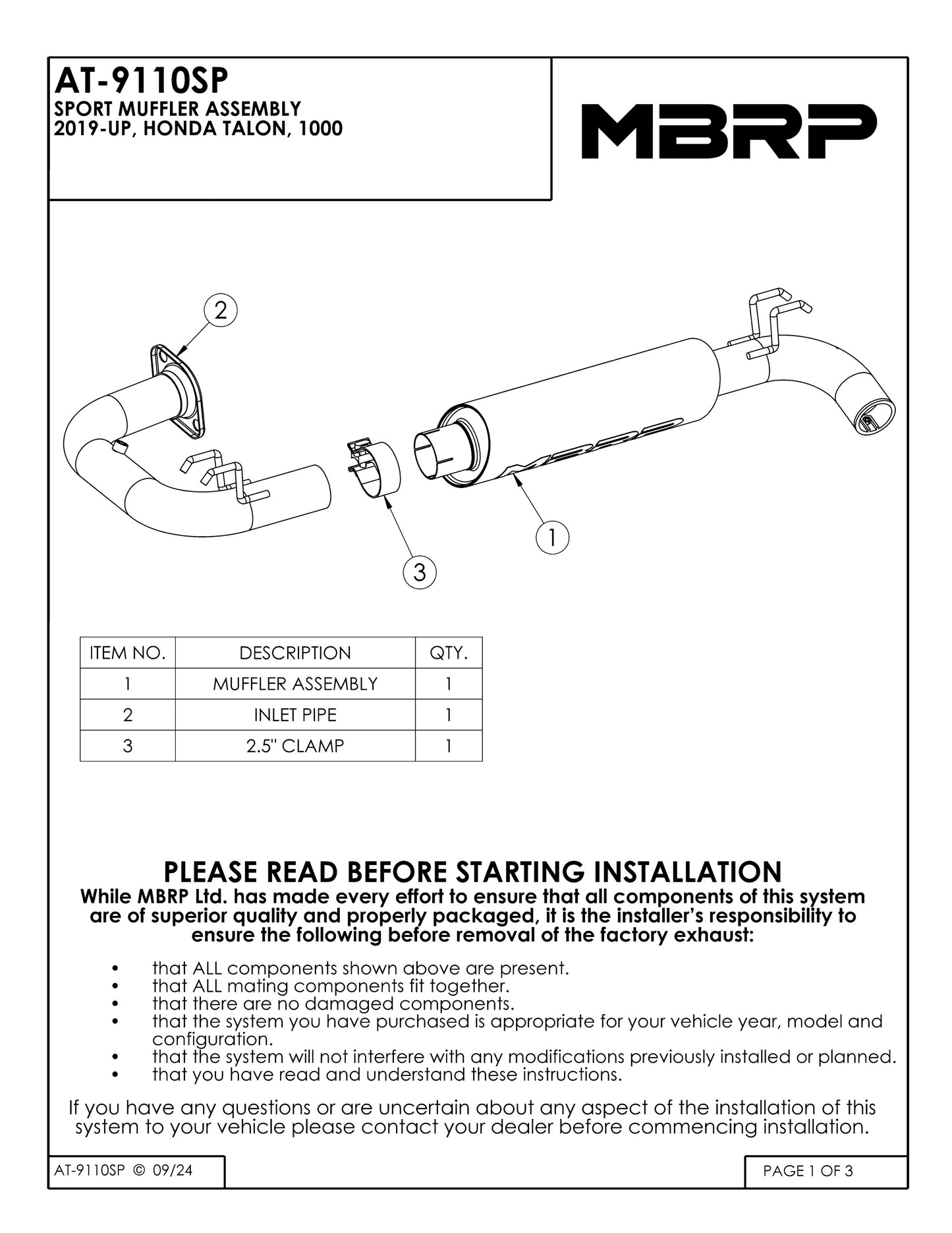 MBRP Oval Slip-on Sport Series Honda Talon 1000 2019-2025