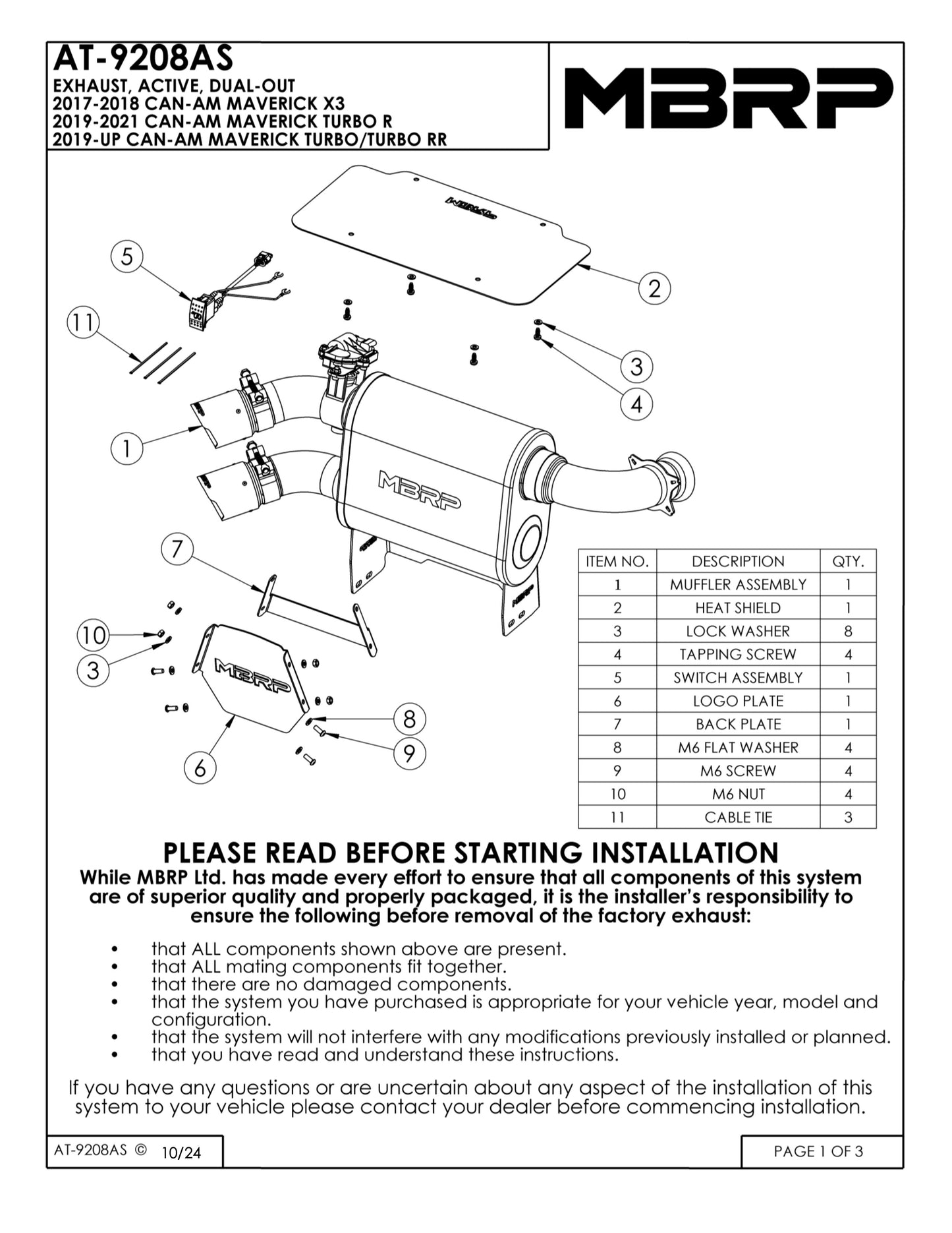 MBRP Dual-Out Active Exhaust Can-Am Maverick X3 2017-2025