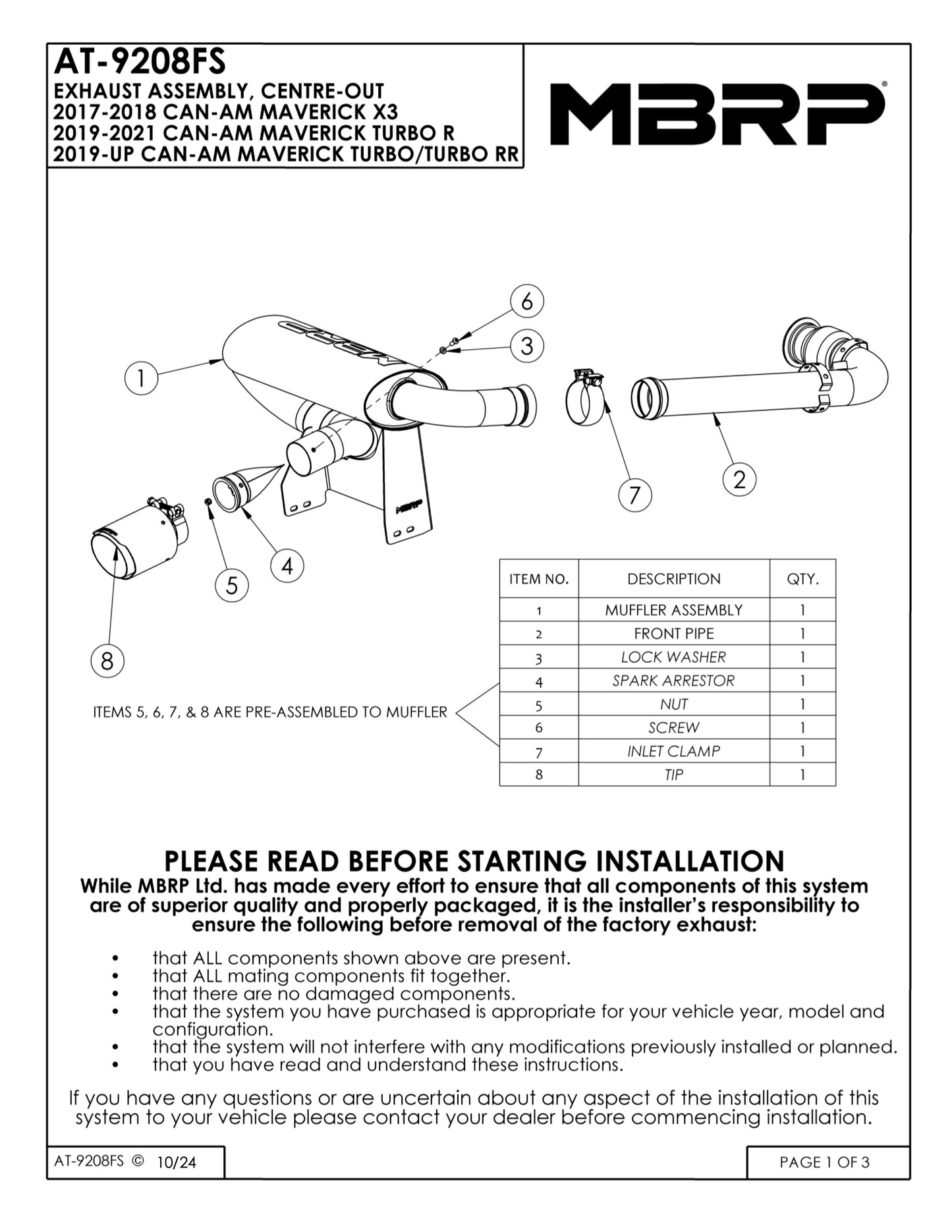MBRP Oval Slip-on Turbo-Back Full System Can-Am Maverick X3 2017-2025