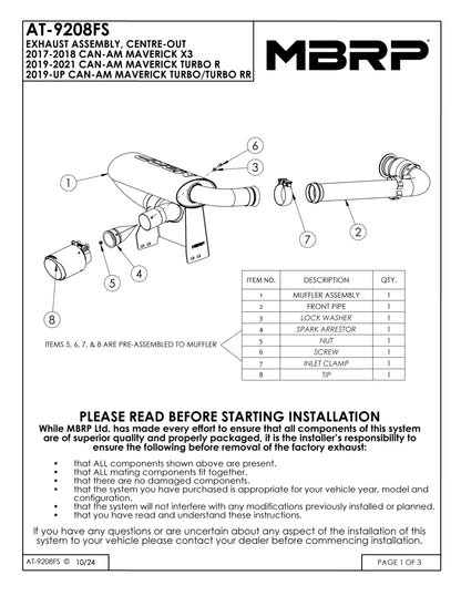 MBRP Oval Slip-on Turbo-Back Full System Can-Am Maverick X3 2017-2025