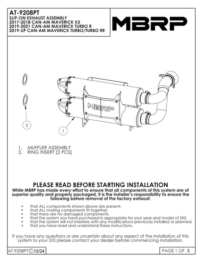 MBRP Dual Slip-on Performance Series Can-Am Maverick X3 2017-2025