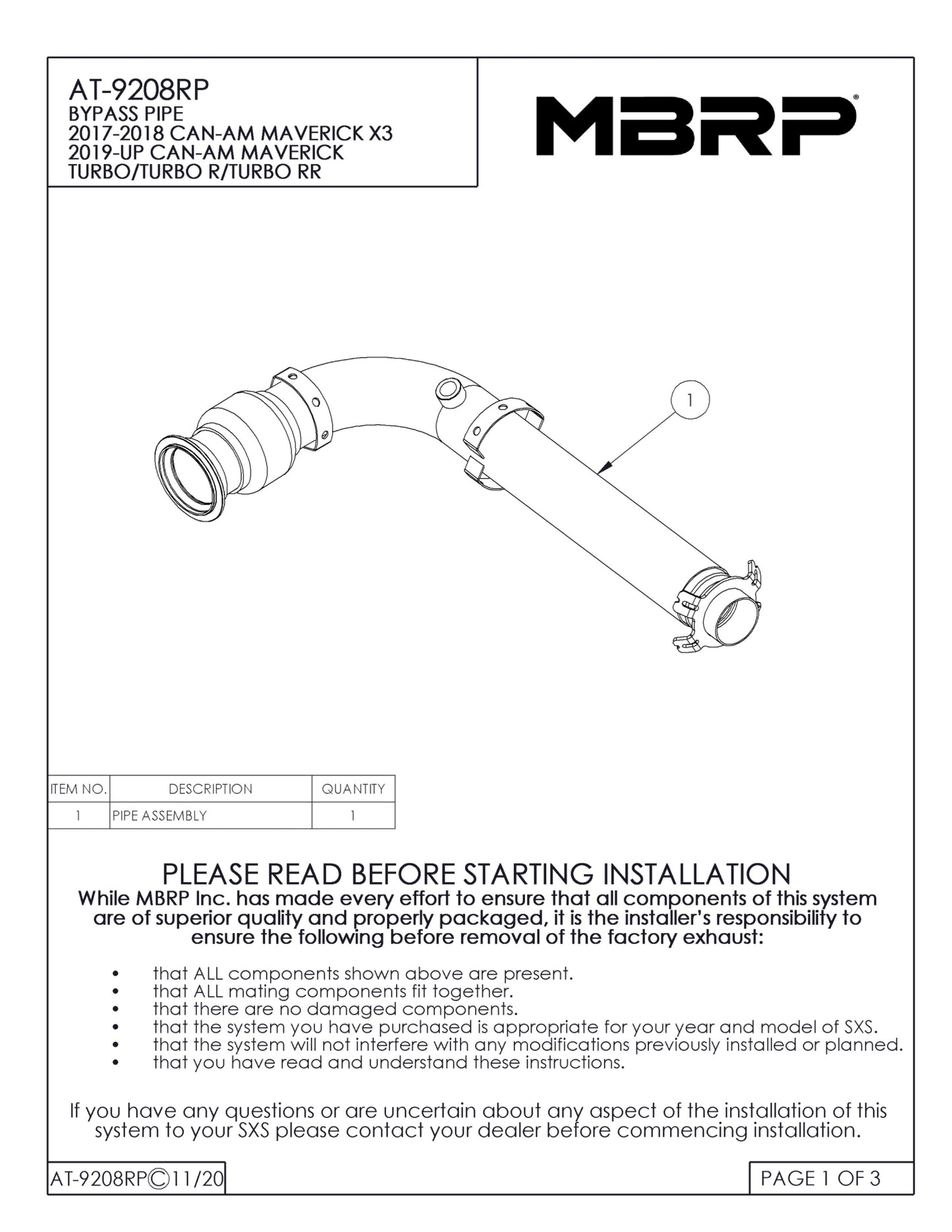 MBRP Bypass Pipe Can-Am Maverick X3 2017-2025