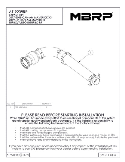MBRP Bypass Pipe Can-Am Maverick X3 2017-2025