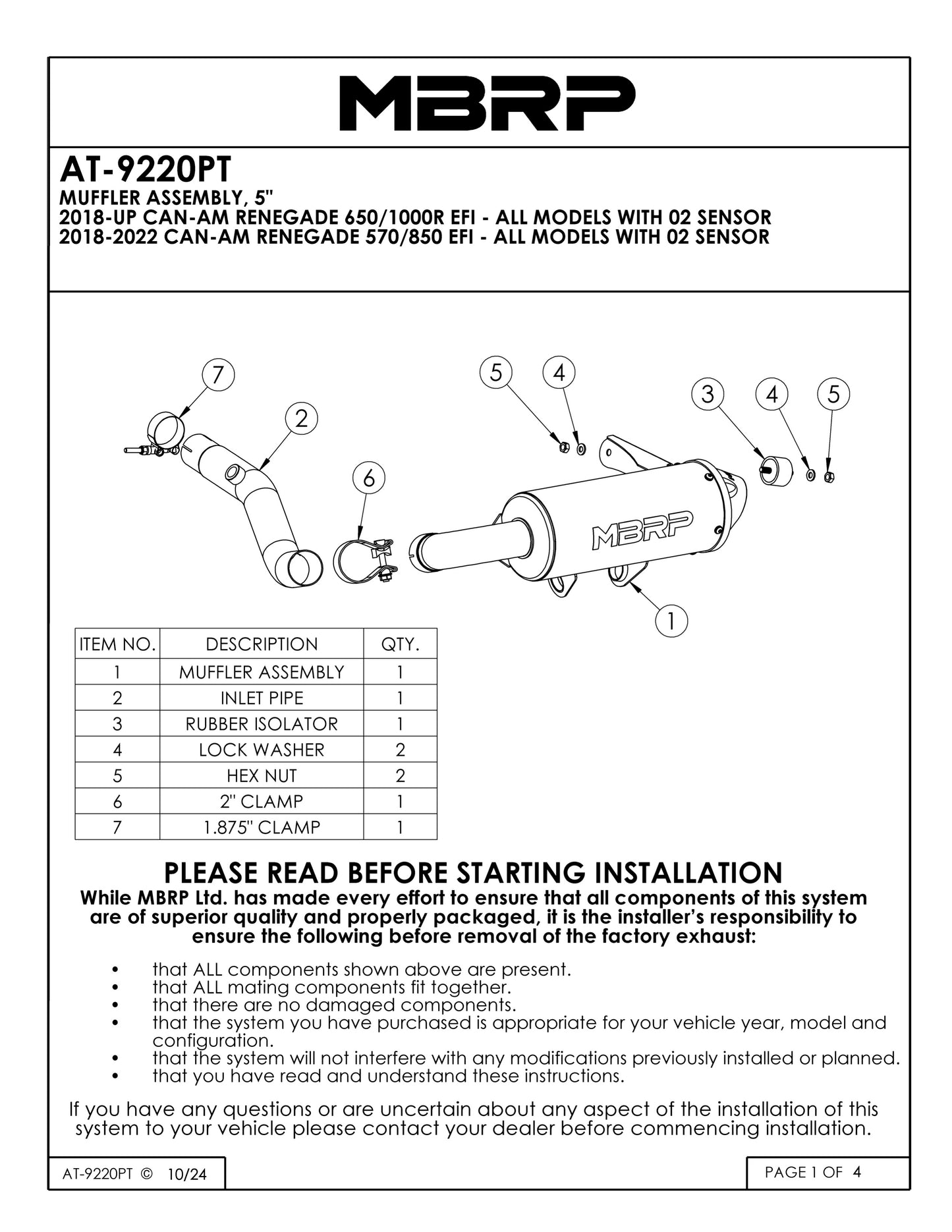 MBRP 5" Single Slip-on Performance Series Can-Am Renegade 650/1000R EFI 2018-2025