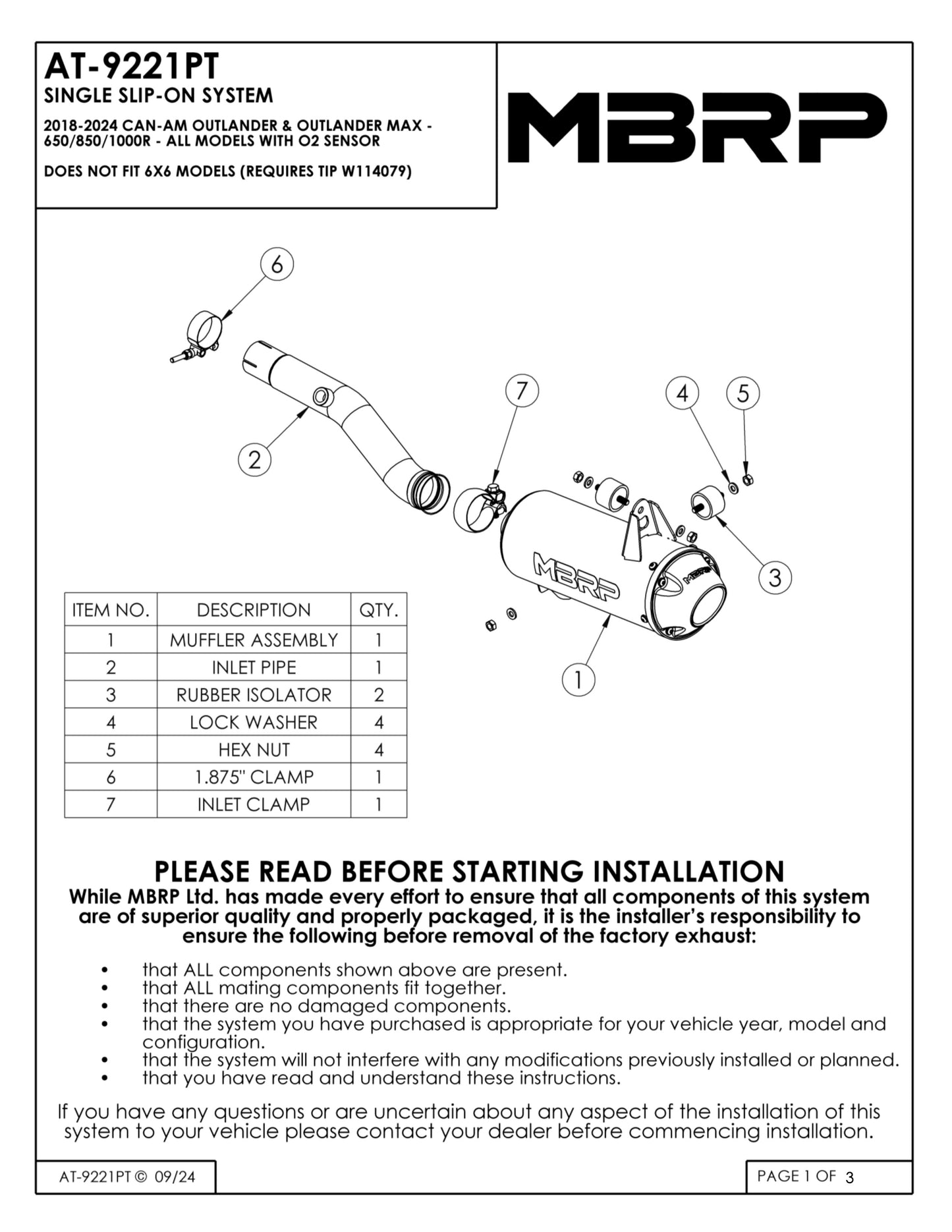 MBRP 5" Single Slip-on Performance Series Can-Am Outlander/Max 650/850/1000R 2018-2024