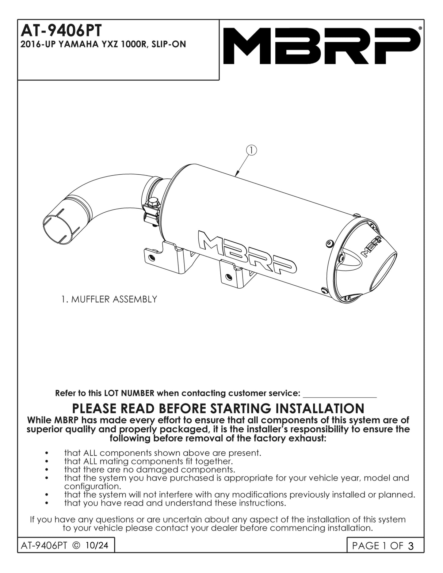 MBRP 5" Single Slip-on Performance Series Yamaha YXZ 1000R 2016-2025