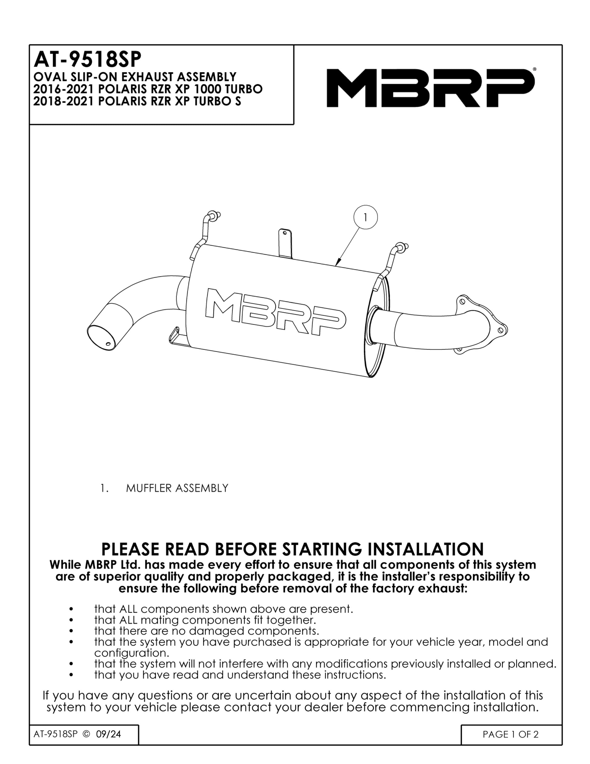 MBRP Oval Slip-on Sport Series Polaris RZR XP Turbo/S 2016-2021 - Adventure Parts
