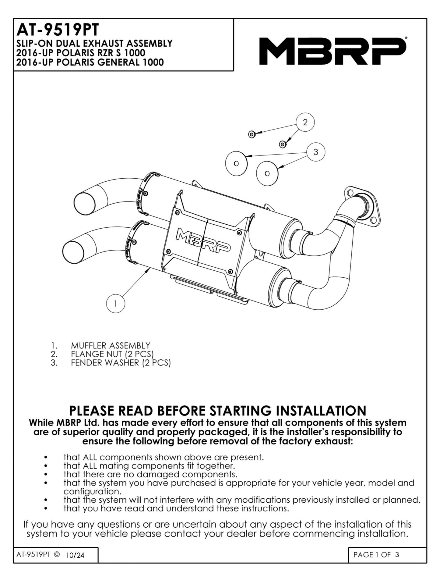 MBRP Stacked Dual Slip-on Performance Series Polaris General 1000 EPS 2016-2025