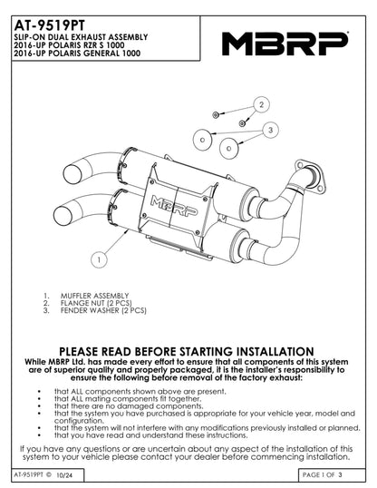 MBRP Stacked Dual Slip-on Performance Series Polaris General 1000 EPS 2016-2025