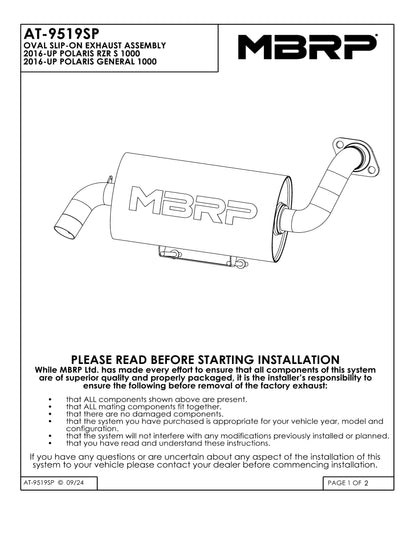 MBRP Oval Slip-on Sport Series Polaris General 1000 EPS Deluxe 2016-2025