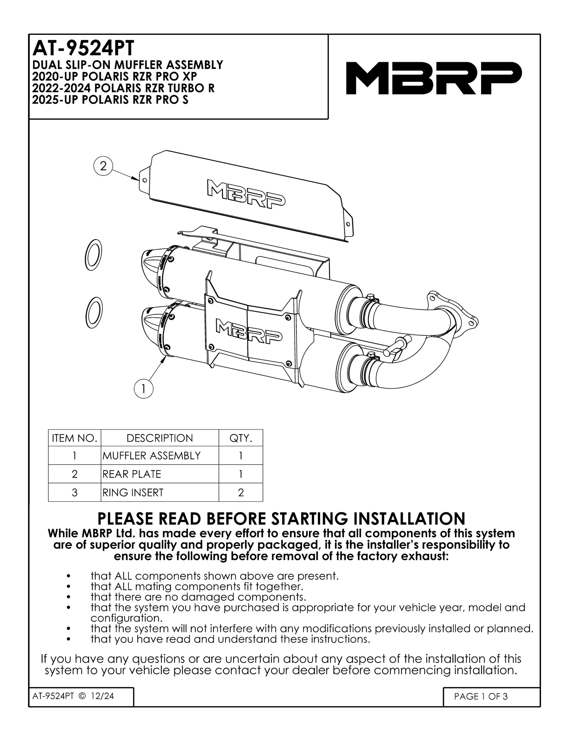 MBRP Stacked Dual Slip-on Performance Series Polaris RZR PRO XP 2020-2025 - Adventure Parts