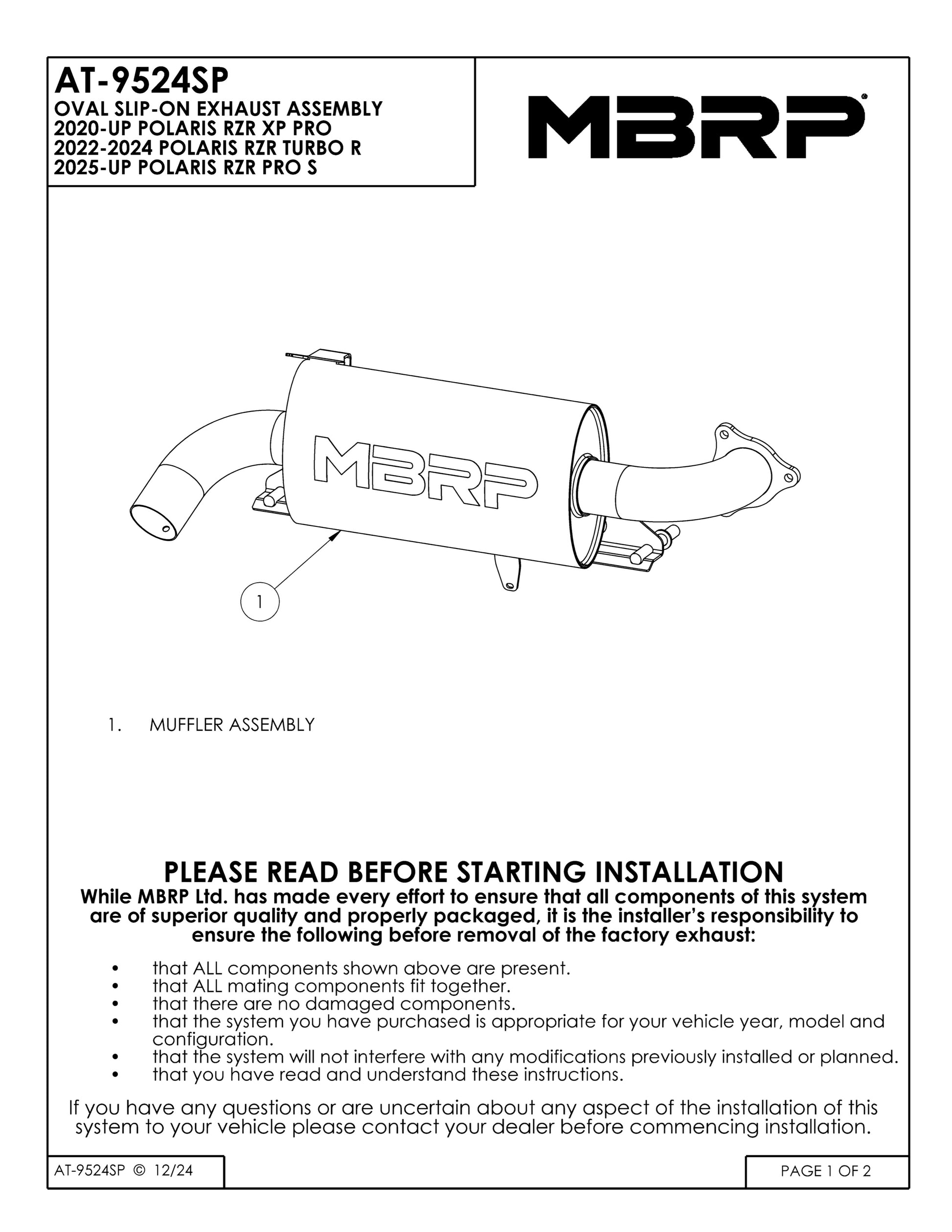 MBRP Oval Slip-on Sport Series Polaris RZR Pro XP 2020-2025 - Adventure Parts