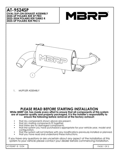 MBRP Oval Slip-on Sport Series Polaris RZR Pro XP 2020-2025 - Adventure Parts