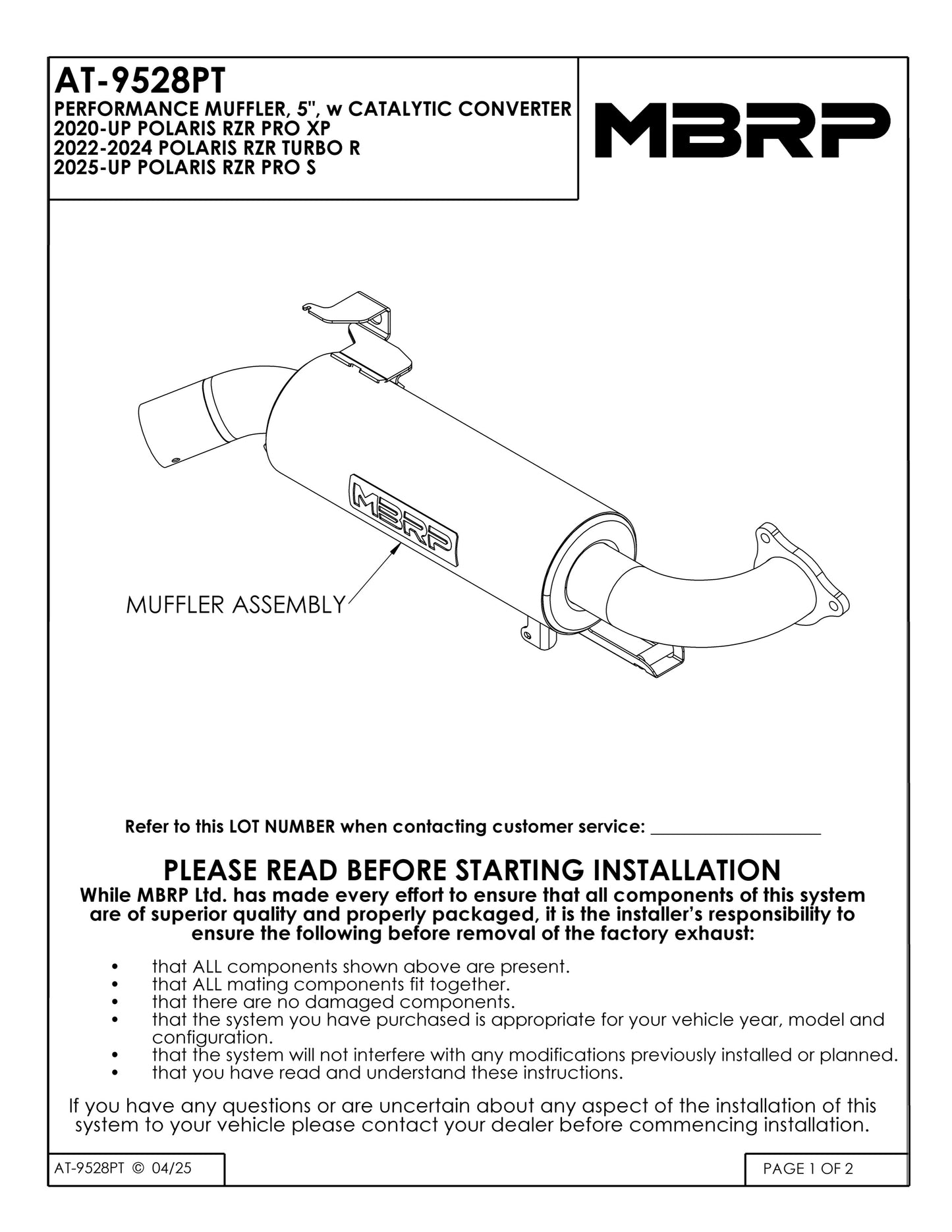MBRP 5" Single Slip-on System with Catalytic Converter Performance Series Polaris RZR TURBO R 2020-2025 - Adventure Parts