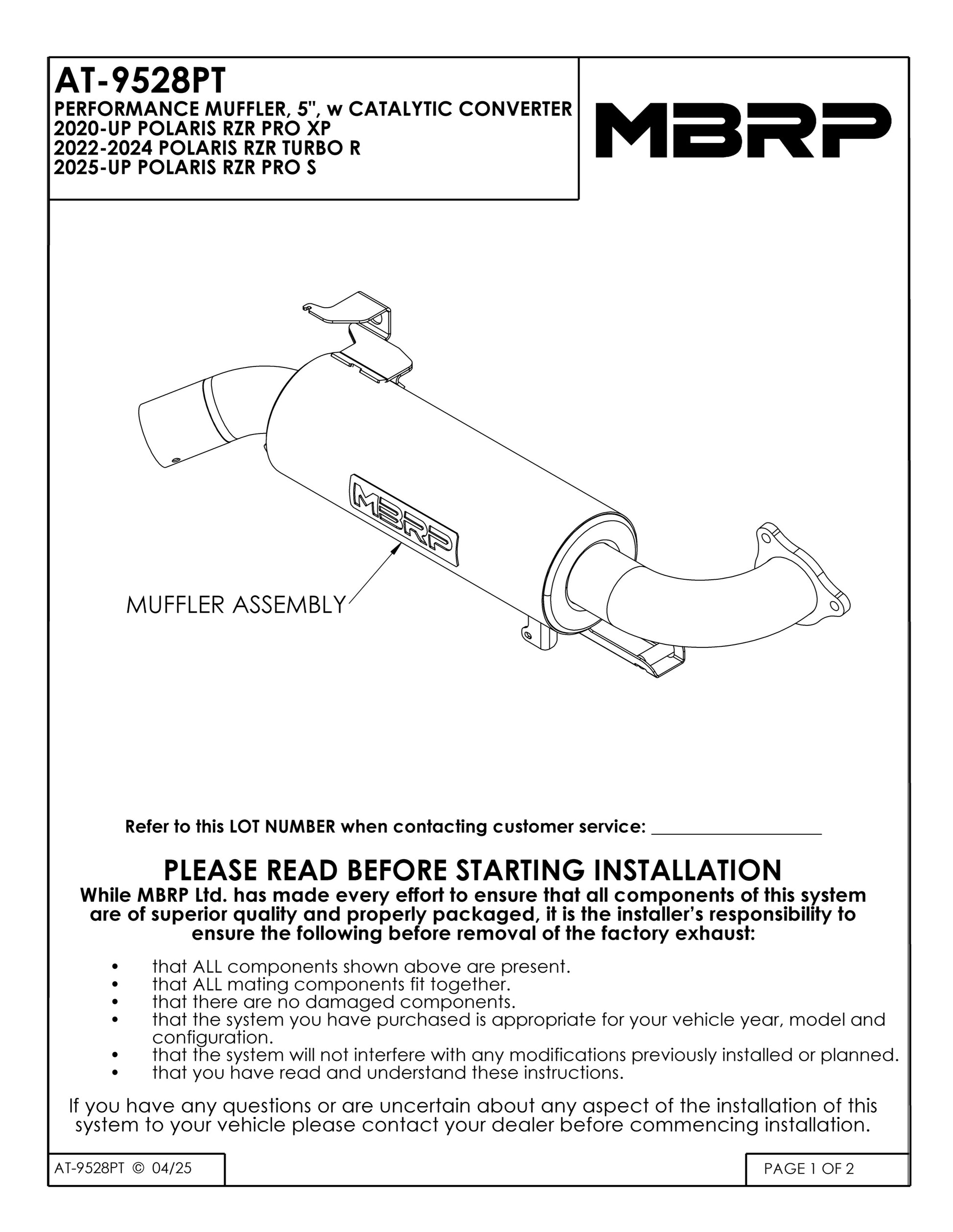 MBRP 5" Single Slip-on System with Catalytic Converter Performance Series Polaris RZR TURBO R 2020-2025 - Adventure Parts