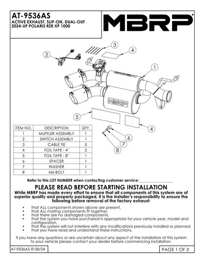 MBRP Slip-on Stacked Dual-Out Active Exhaust Polaris RZR XP 1000 2024-2025 - Adventure Parts