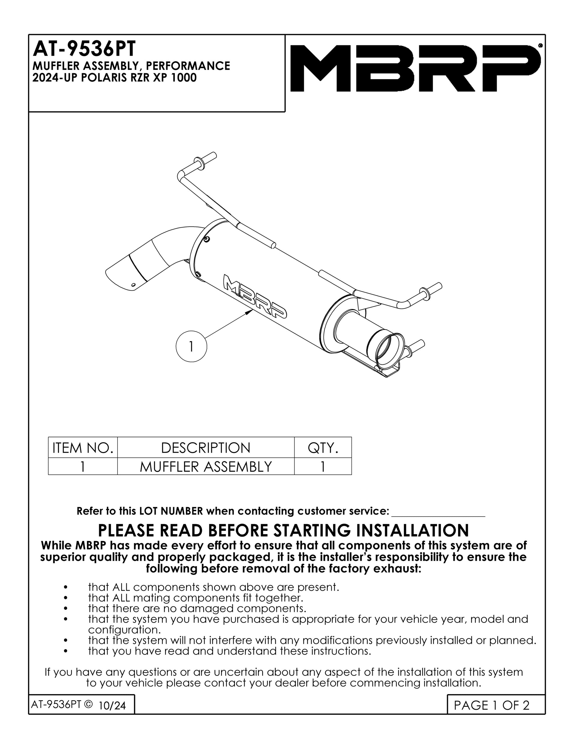 MBRP 5" Single Slip-on Performance Series Polaris RZR XP 1000 2024-2025 - Adventure Parts