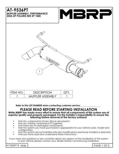 MBRP 5" Single Slip-on Performance Series Polaris RZR XP 1000 2024-2025 - Adventure Parts
