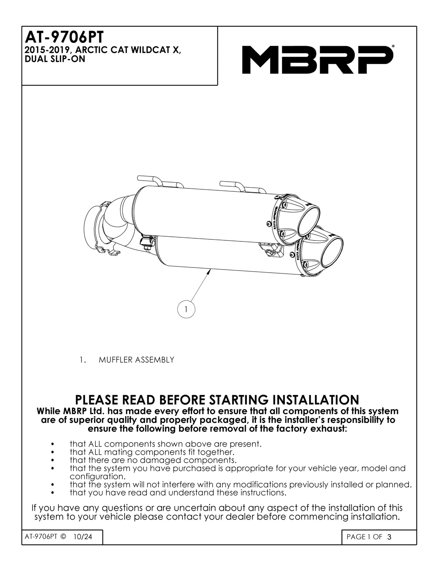 MBRP Stacked Dual Slip-on Performance Series Arctic Cat WildCat X Models 2015-2020