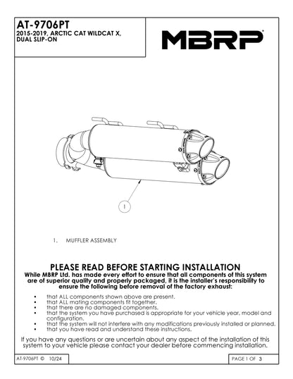 MBRP Stacked Dual Slip-on Performance Series Arctic Cat WildCat X Models 2015-2020