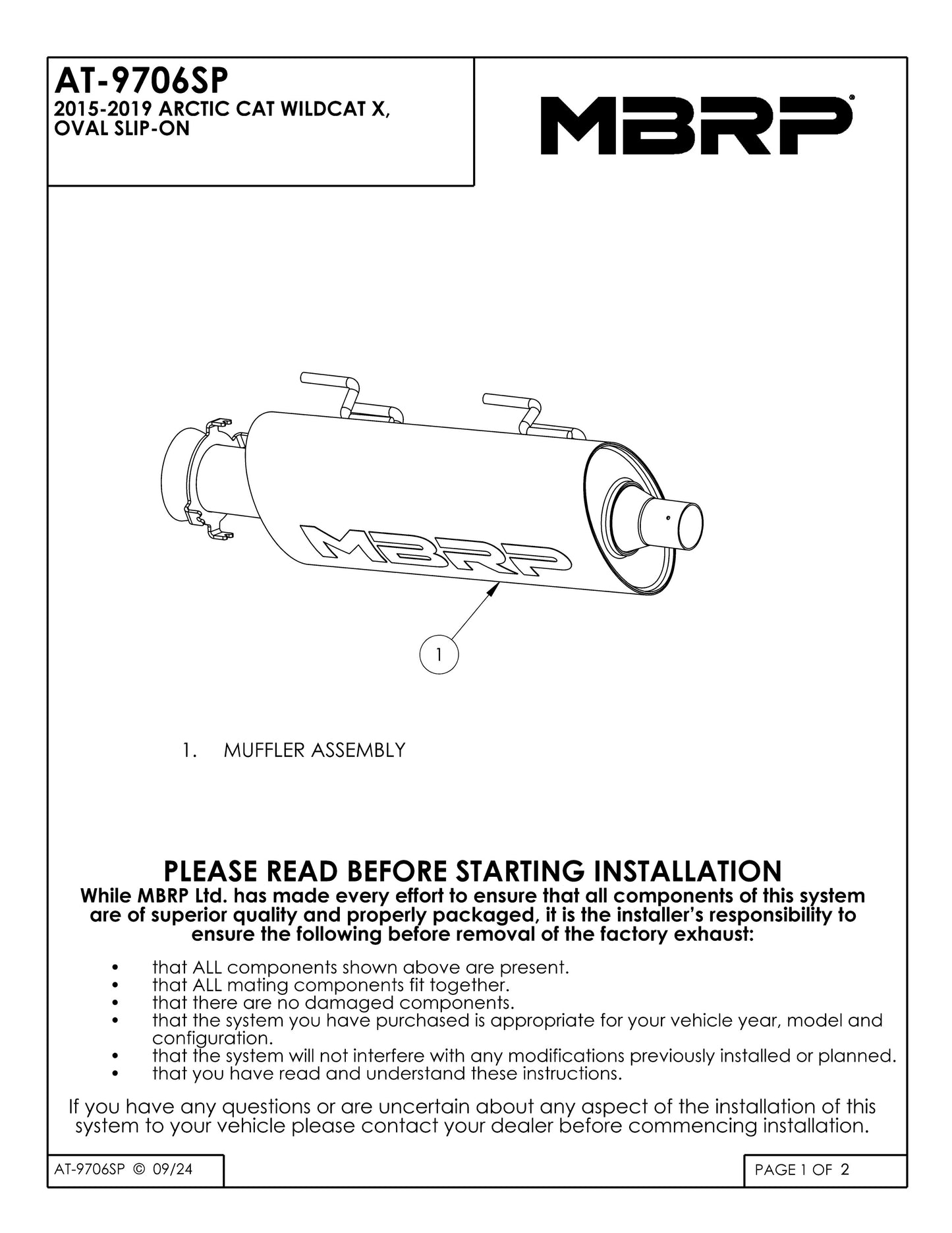 MBRP Oval Slip-on Sport Series Arctic Cat WildCat X Models 2015-2020
