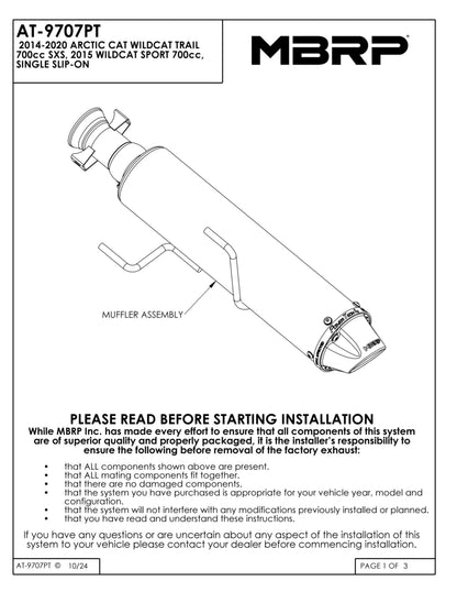 MBRP Single Slip-on Performance Series Arctic Cat WildCat WildCat Trail 2014-2020