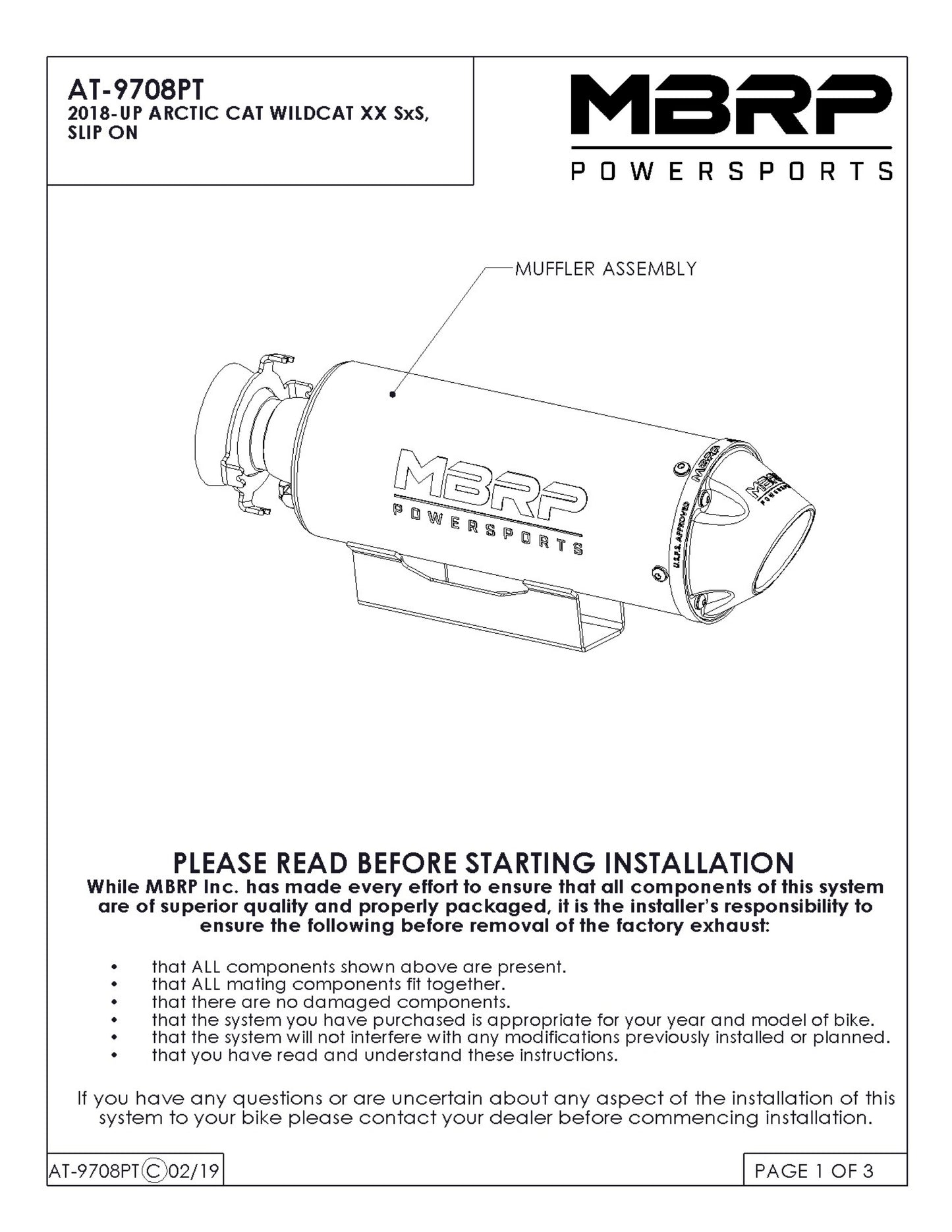 MBRP 5" Single Slip-on Performance Series Arctic Cat Wildcat XX 2020-2024