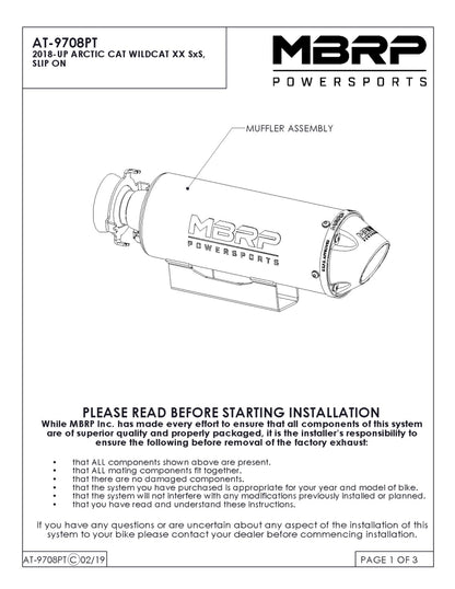 MBRP 5" Single Slip-on Performance Series Arctic Cat Wildcat XX 2020-2024