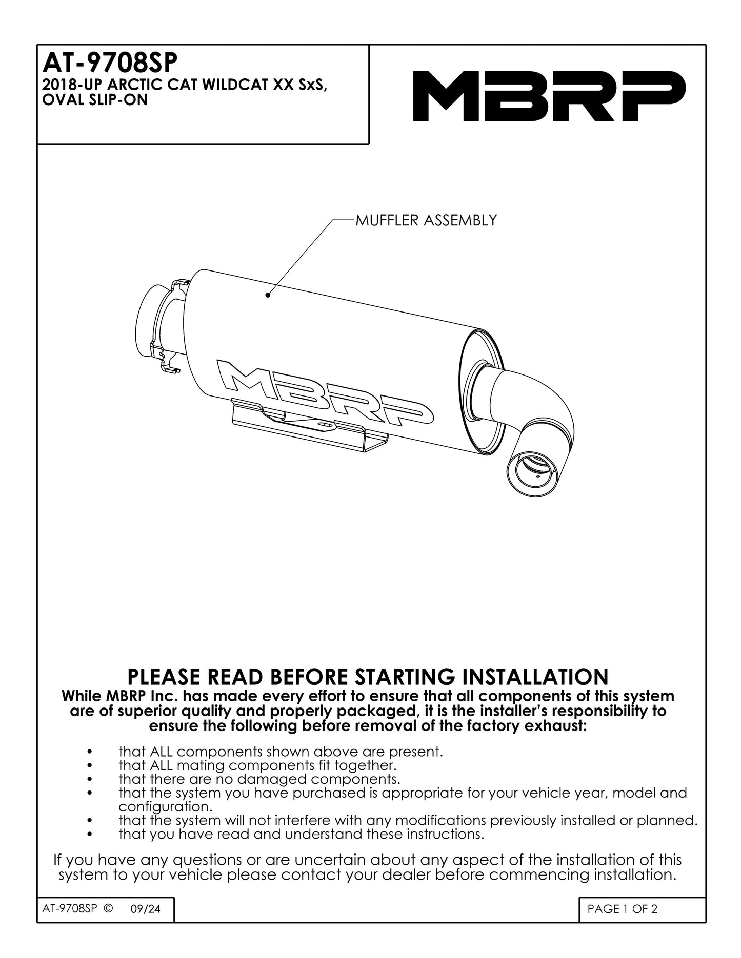 MBRP Oval Slip-on Sport Series Arctic Cat Wildcat XX 2020-2024