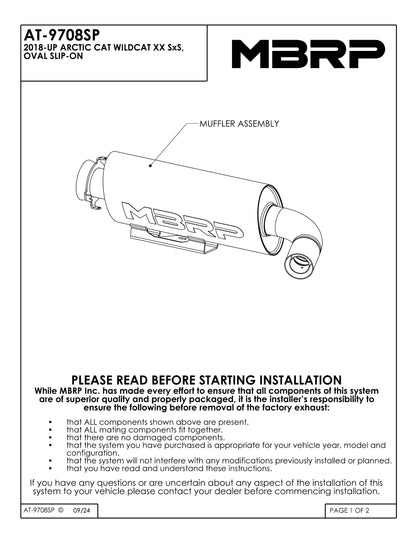 MBRP Oval Slip-on Sport Series Arctic Cat Wildcat XX 2020-2024