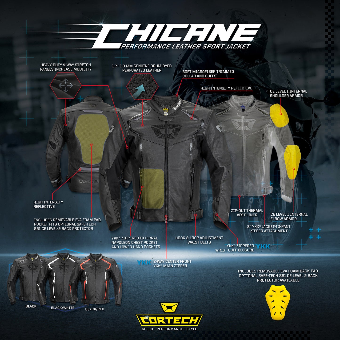 Cortech Chicane Leather Motorcycle Jacket - Adventure Parts
