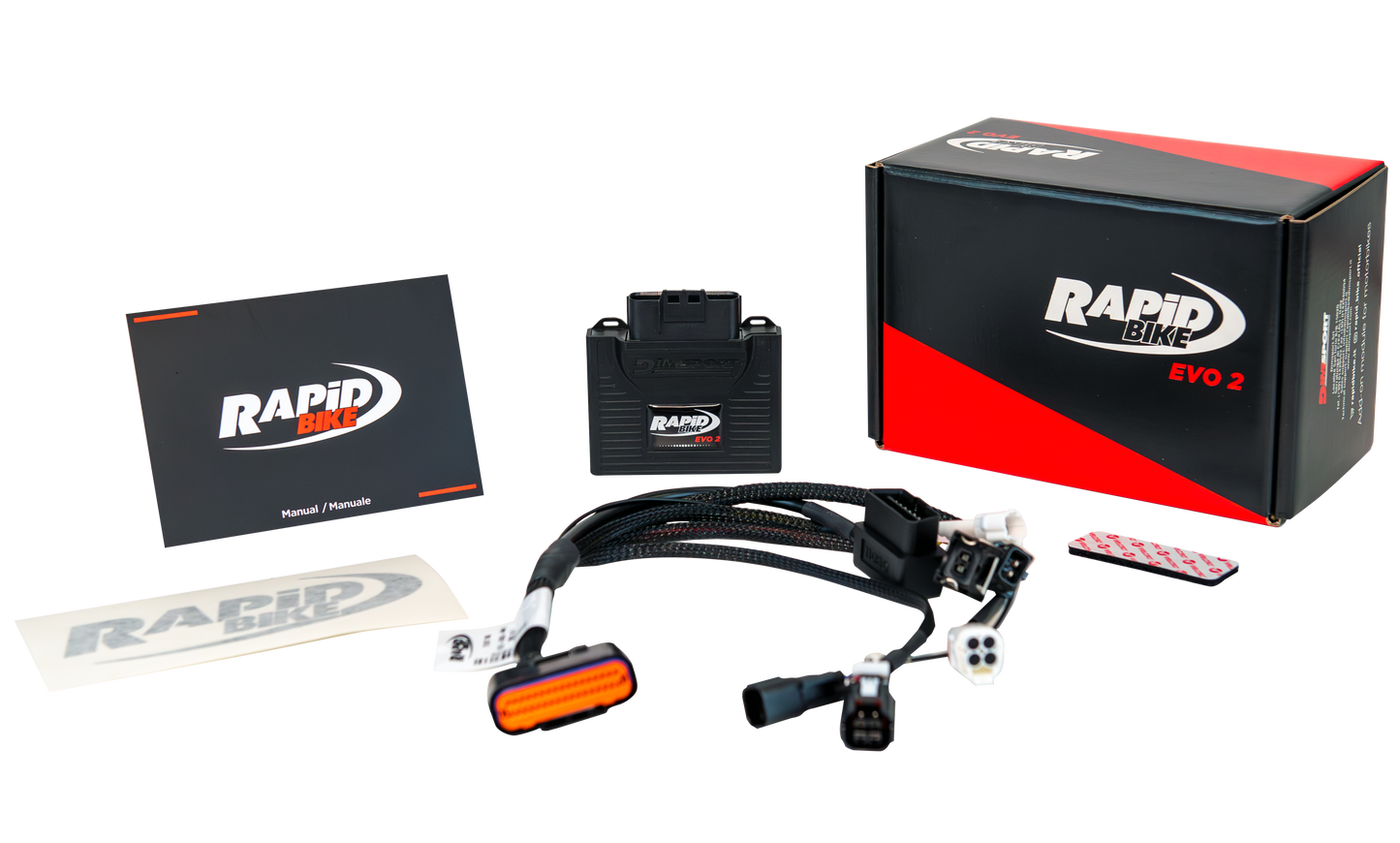 Rapid Fire automotive parts including a box, connectors, and a card on a white background