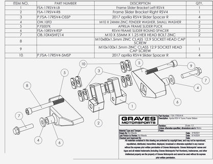 Graves Frame Sliders Aprilia RSV-4 Tuono 2009-2020