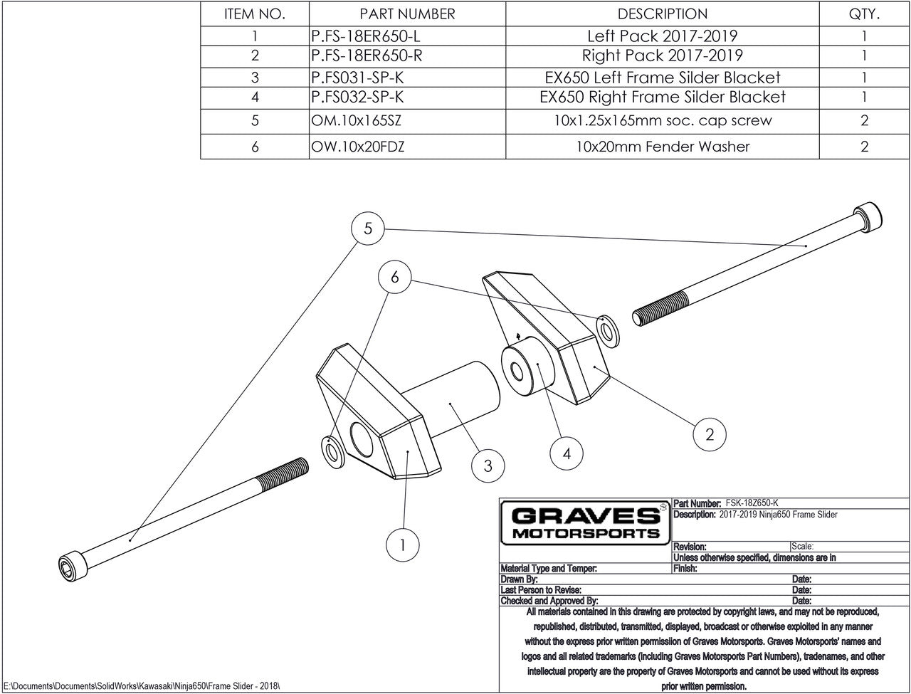 Graves Diamond Frame Sliders Kawasaki Z650 2017-2019 / Ninja 650 2017-2019