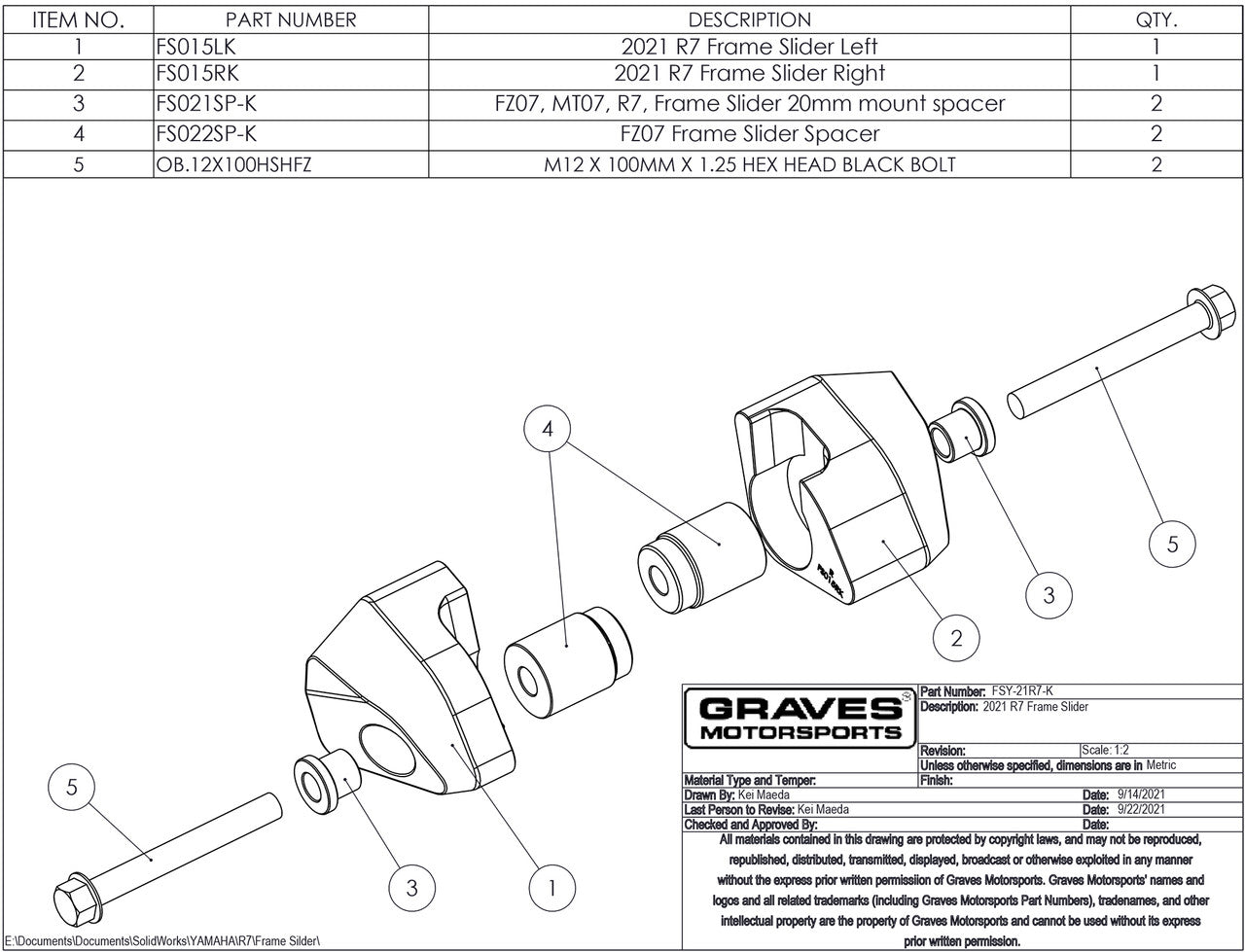 Graves Diamond Frame Sliders Yamaha YZF-R7 2021 +