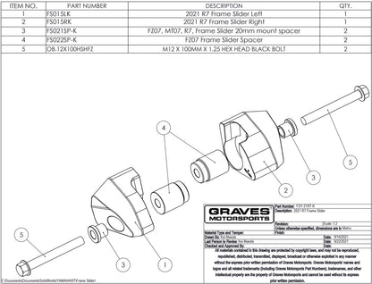 Graves Diamond Frame Sliders Yamaha YZF-R7 2021 +