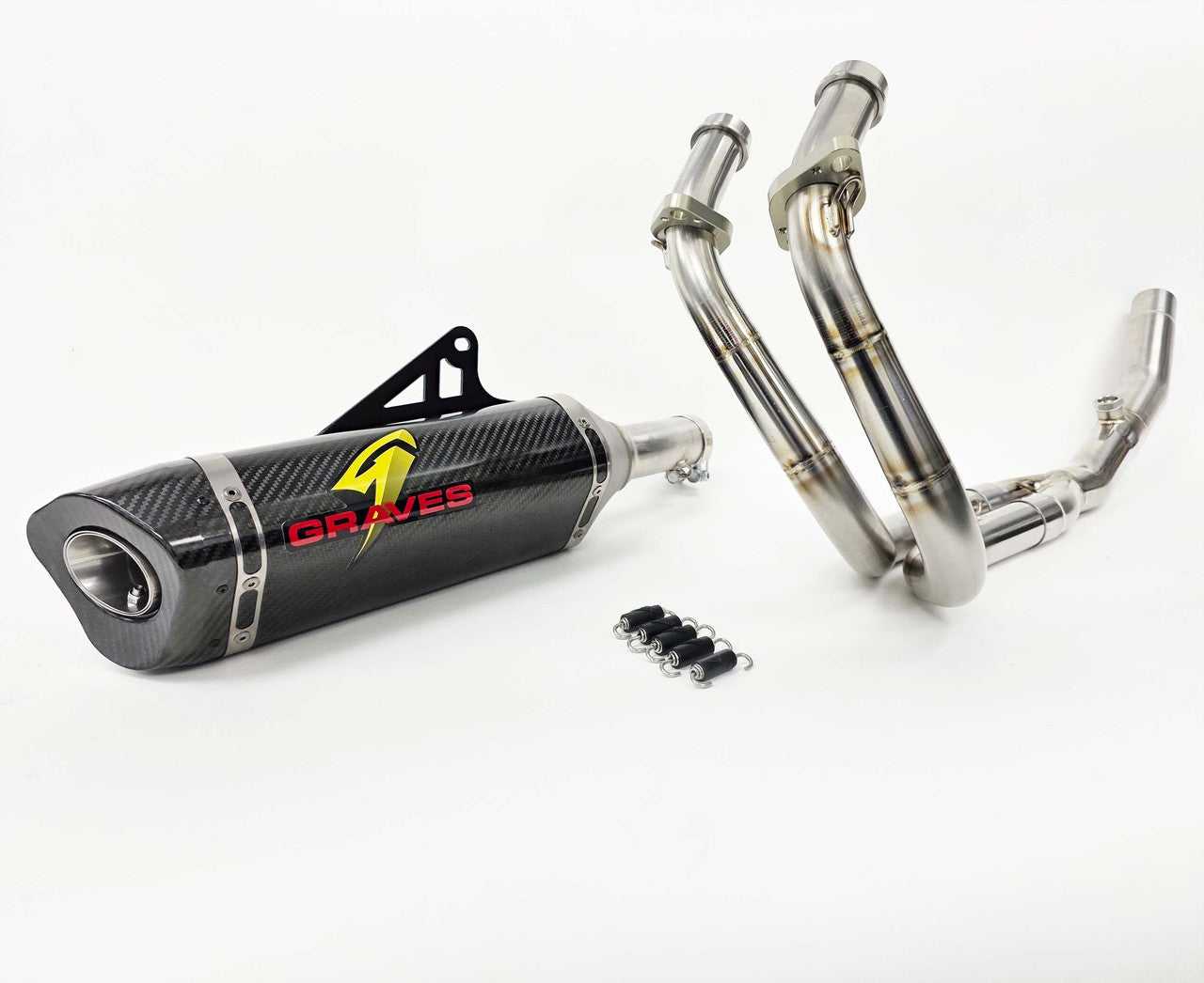 Graves Motorsports LINK Stainless/Carbon Full Exhaust System Kawasaki Ninja 400/500 2018-2024 - Adventure Parts