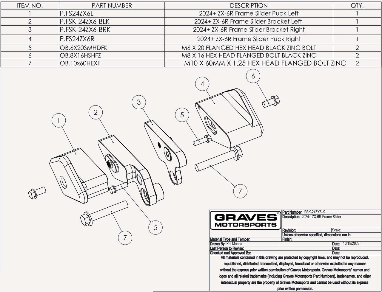 Graves Frame Sliders Kawasaki Ninja ZX-6R 2024