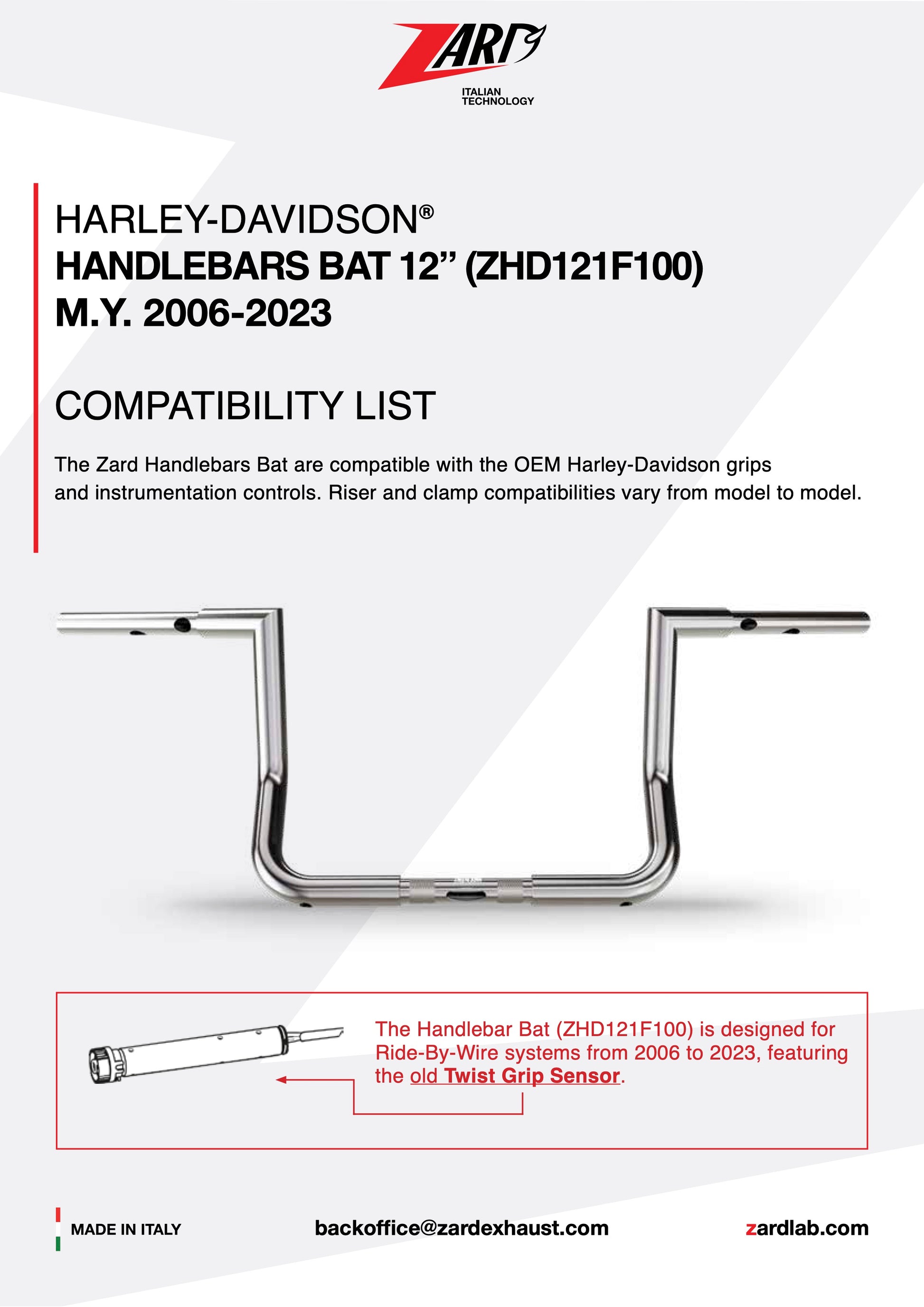 ZARD Handlebar Bat 12" Harley Davidson Touring 2006-2021 - Adventure Parts