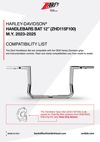 ZARD Handlebar CVO Bat 12" Harley Davidson 2023-2025