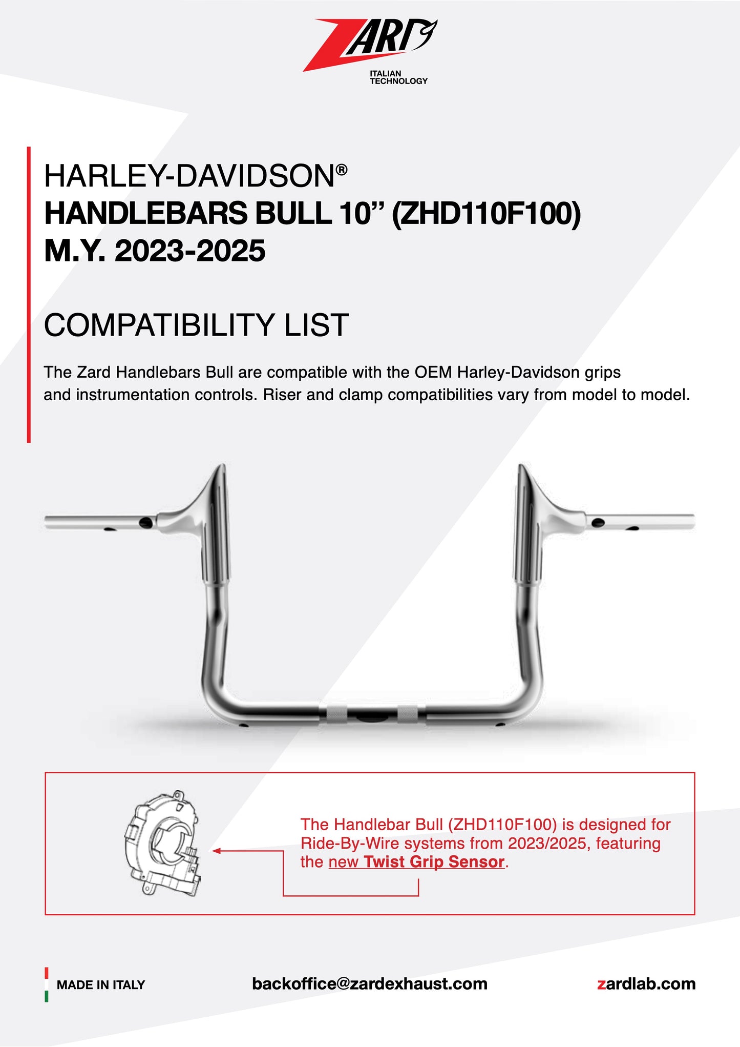 ZARD Handlebar Bull 10" Harley Davidson Grand American Touring 2024-2025